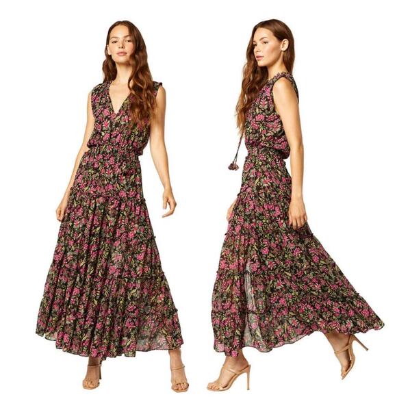 Misa Los Angeles Hollen Fuschia Floral Tiered Sleeveless Maxi Dress XS Feminine - Picture 4 of 16